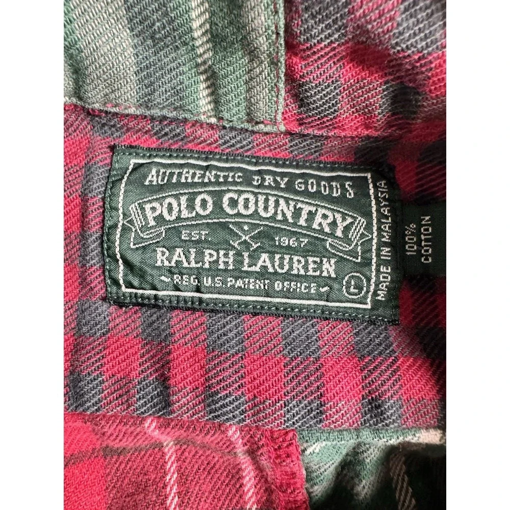 Vintage 90s Polo Country Ralph Lauren Patchwork Plaid Flannel Shirt Mens L